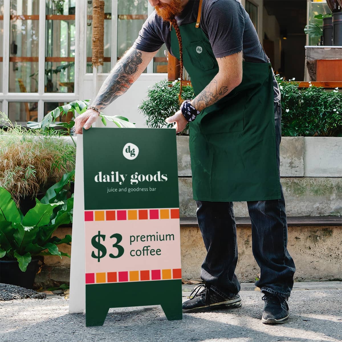 Mockup of Daily Goods signage design.